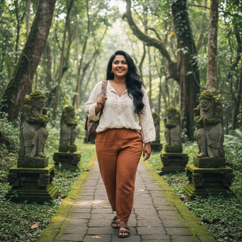 curve indian woman ubud monkey forest path 95210069