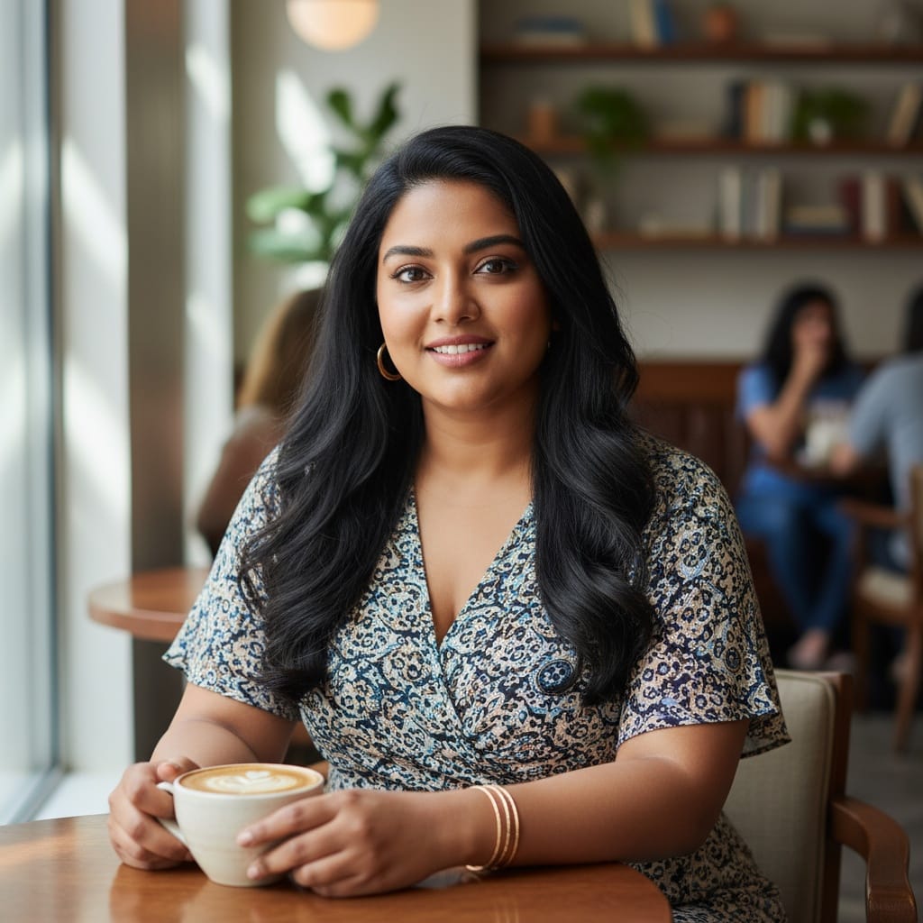 curve indian woman upscale cafe casual chic 23373988