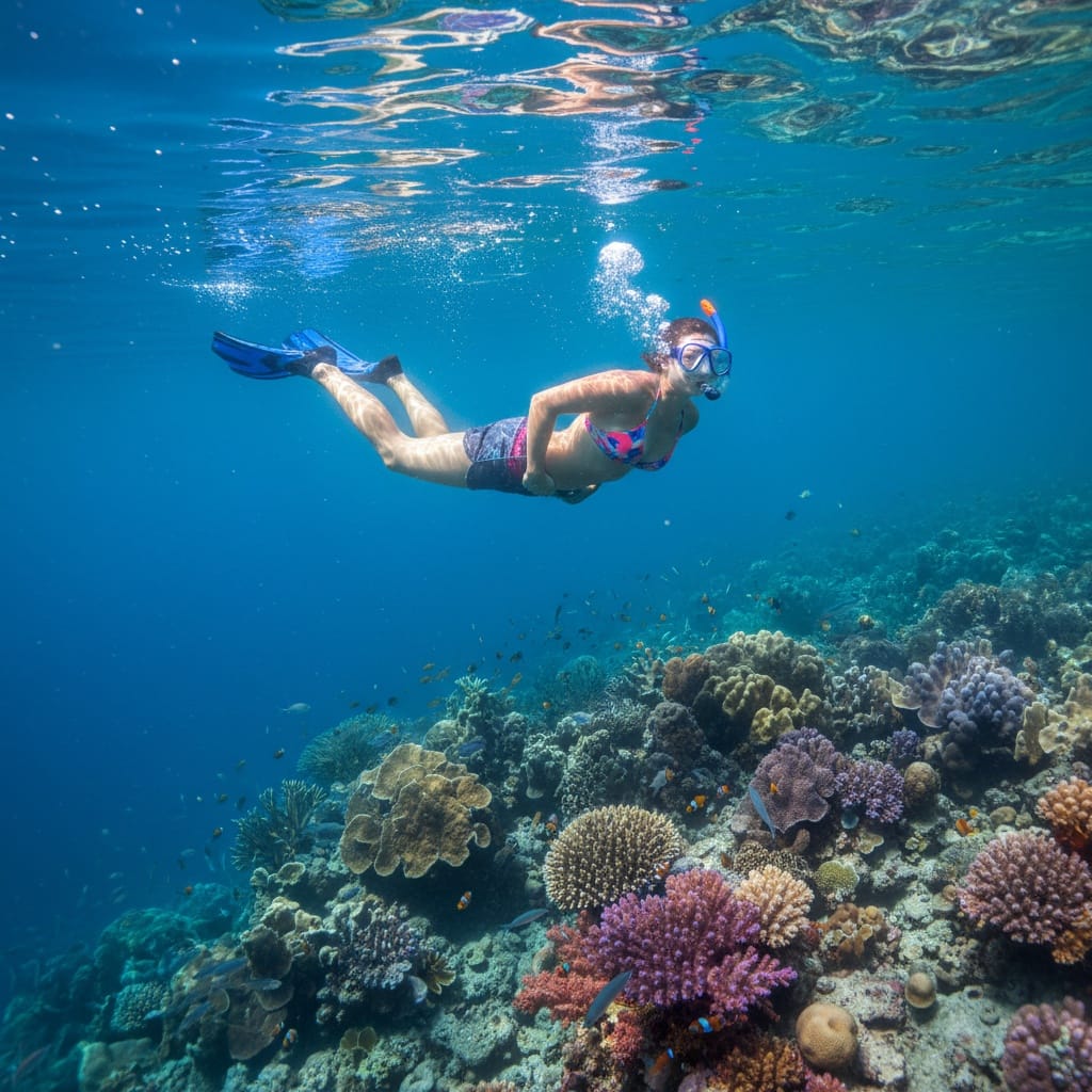 curve latina woman snorkeling turquoise water 93120776