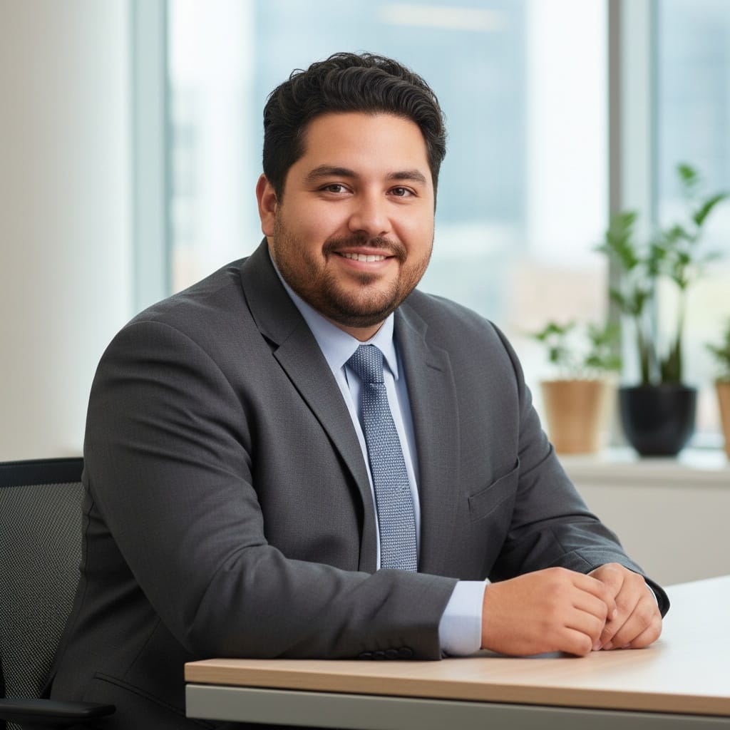 curve latino man sitting desk consultation 68004305
