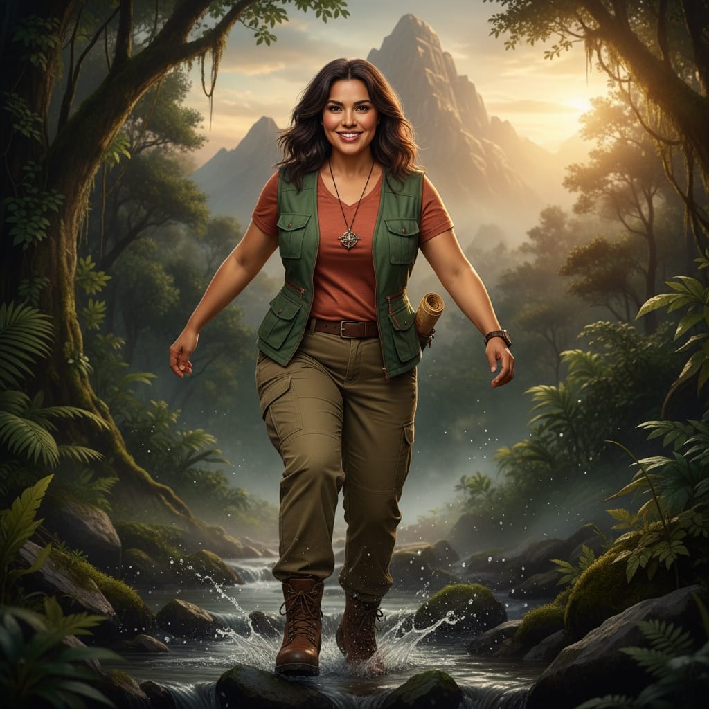 curve latino woman adventurous hero character 74286904
