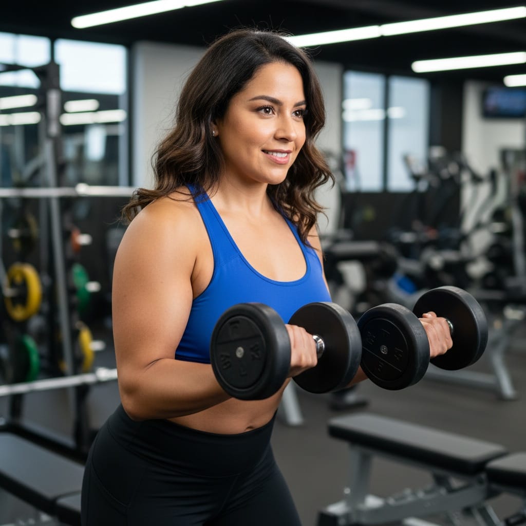 curve latino woman after gym environment strong 91929377