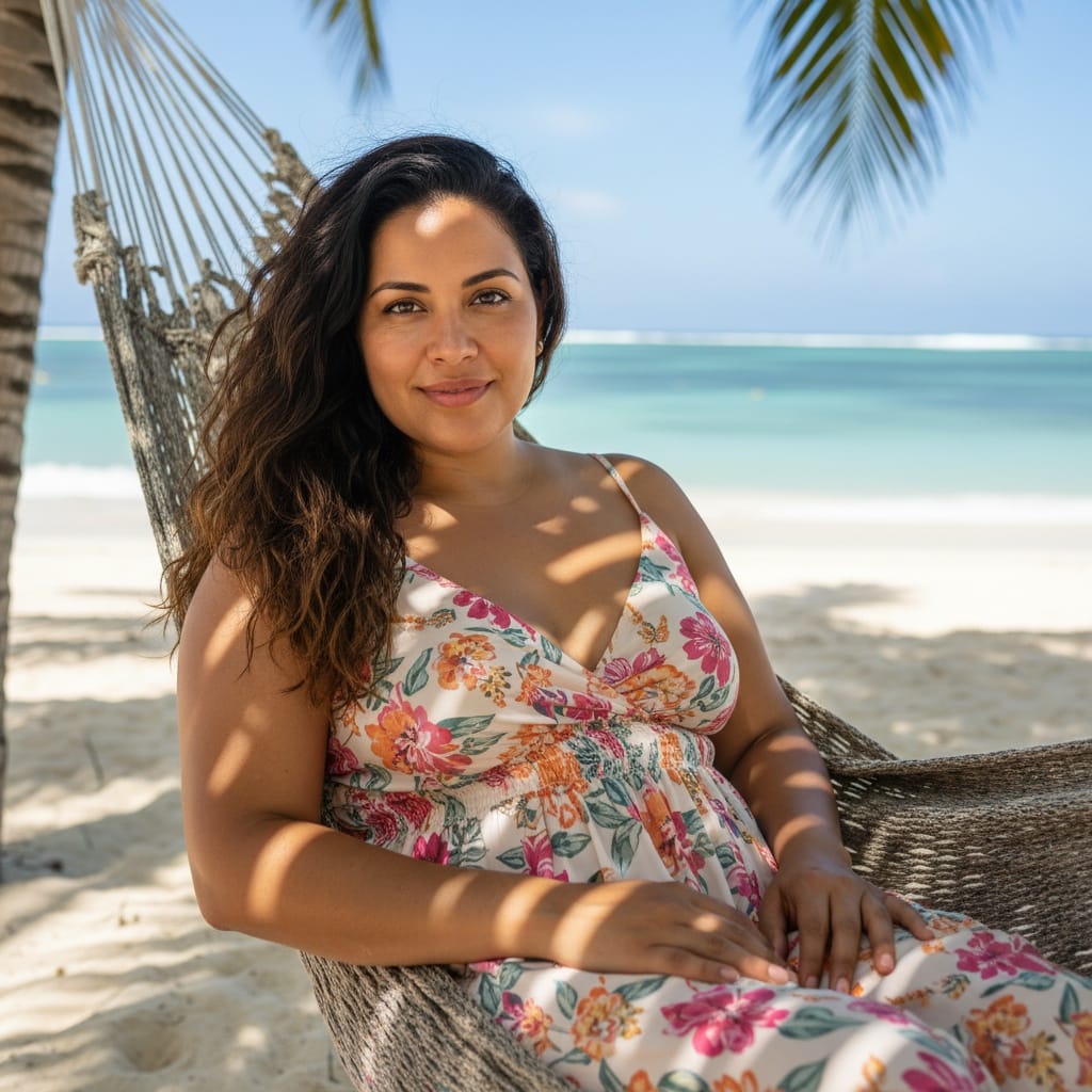 curve latino woman beach hammock relaxing 25482845
