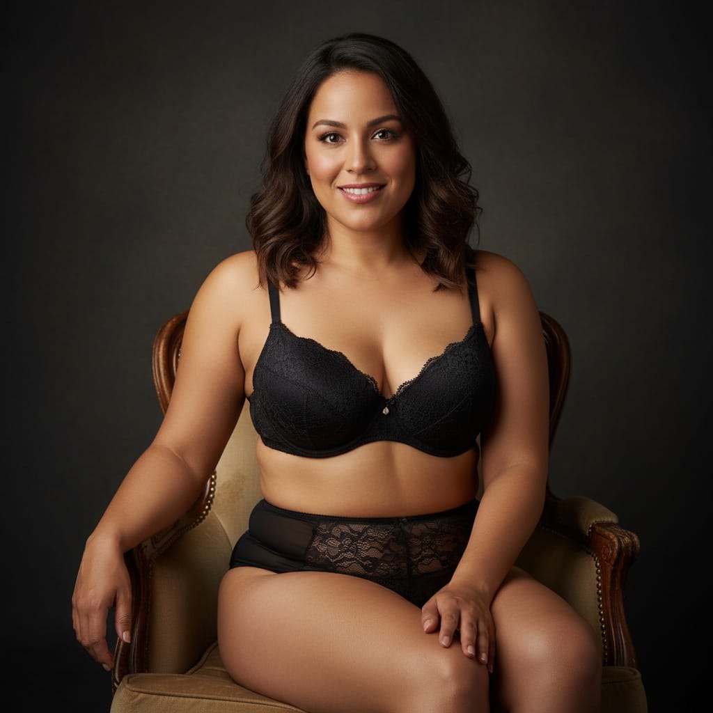 curve latino woman chair sitting confident 10276885