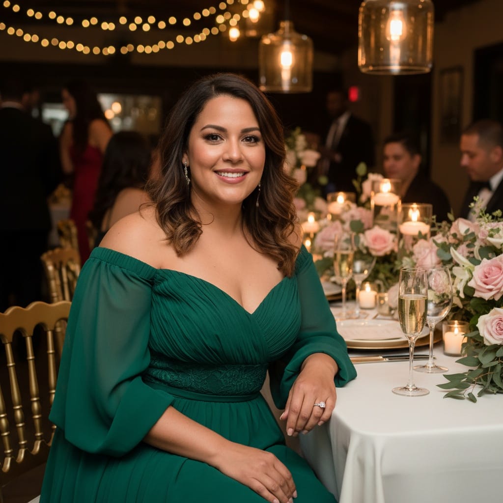 curve latino woman champagne table setting 58542171