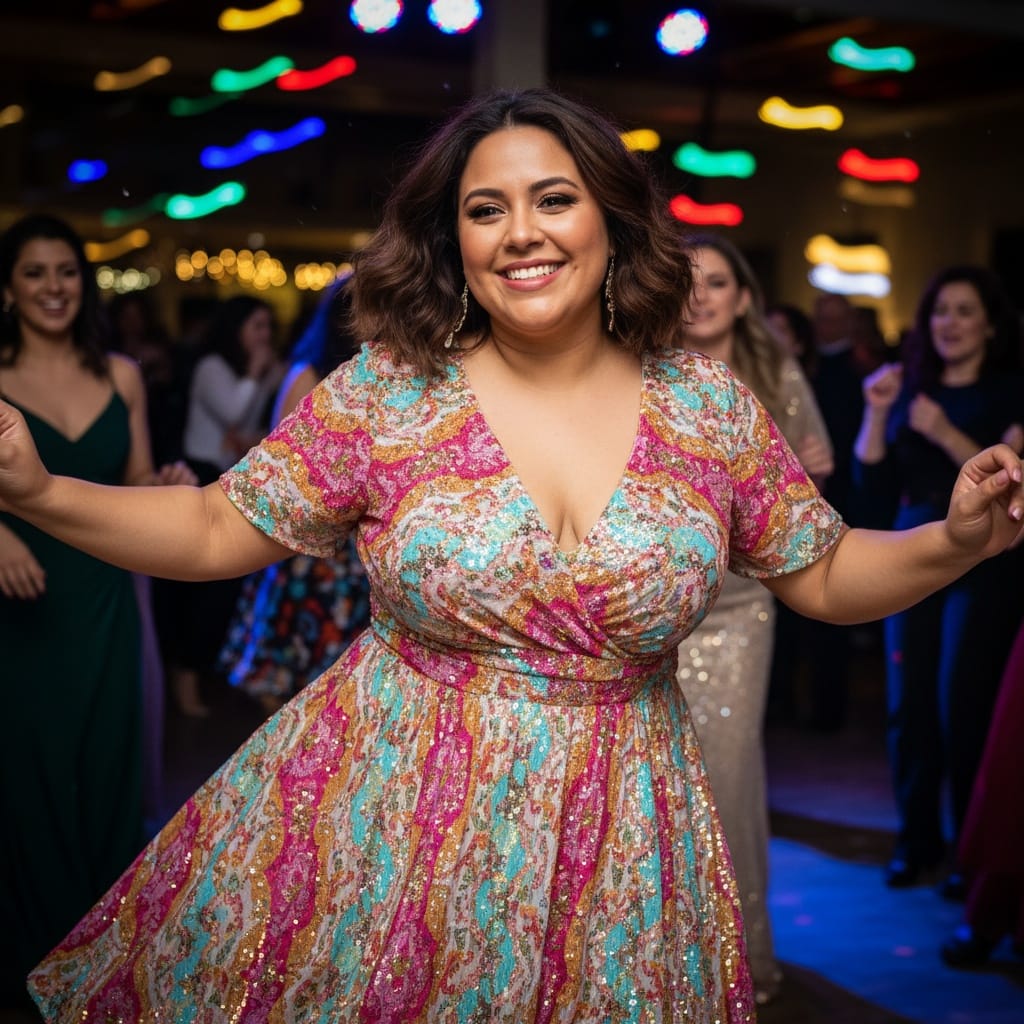curve latino woman dance floor celebration 75599074