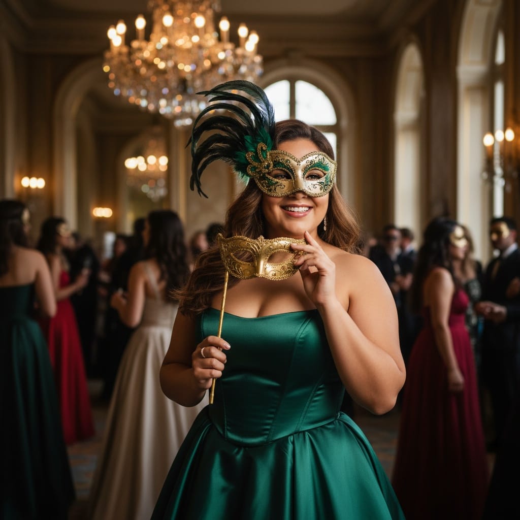 curve latino woman elegant masquerade ball 79741969