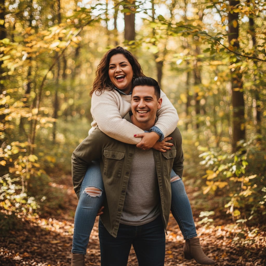 curve latino woman forest piggyback playful 20229937