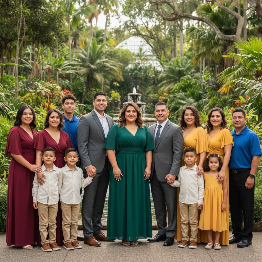 curve latino woman formal family tree lineup 80853112