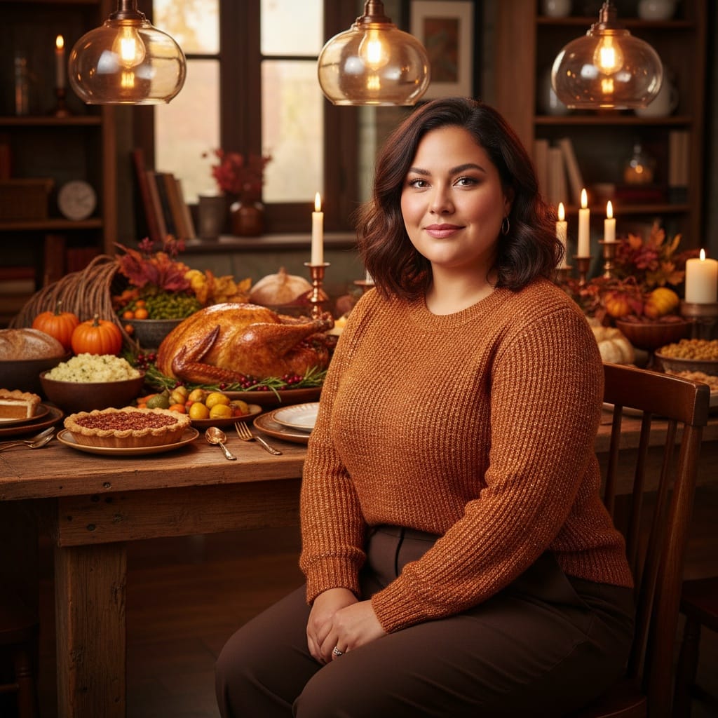 curve latino woman harvest table food portrait 99288800