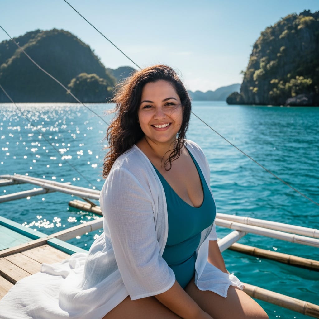 curve latino woman island hopping boat ride 80832694