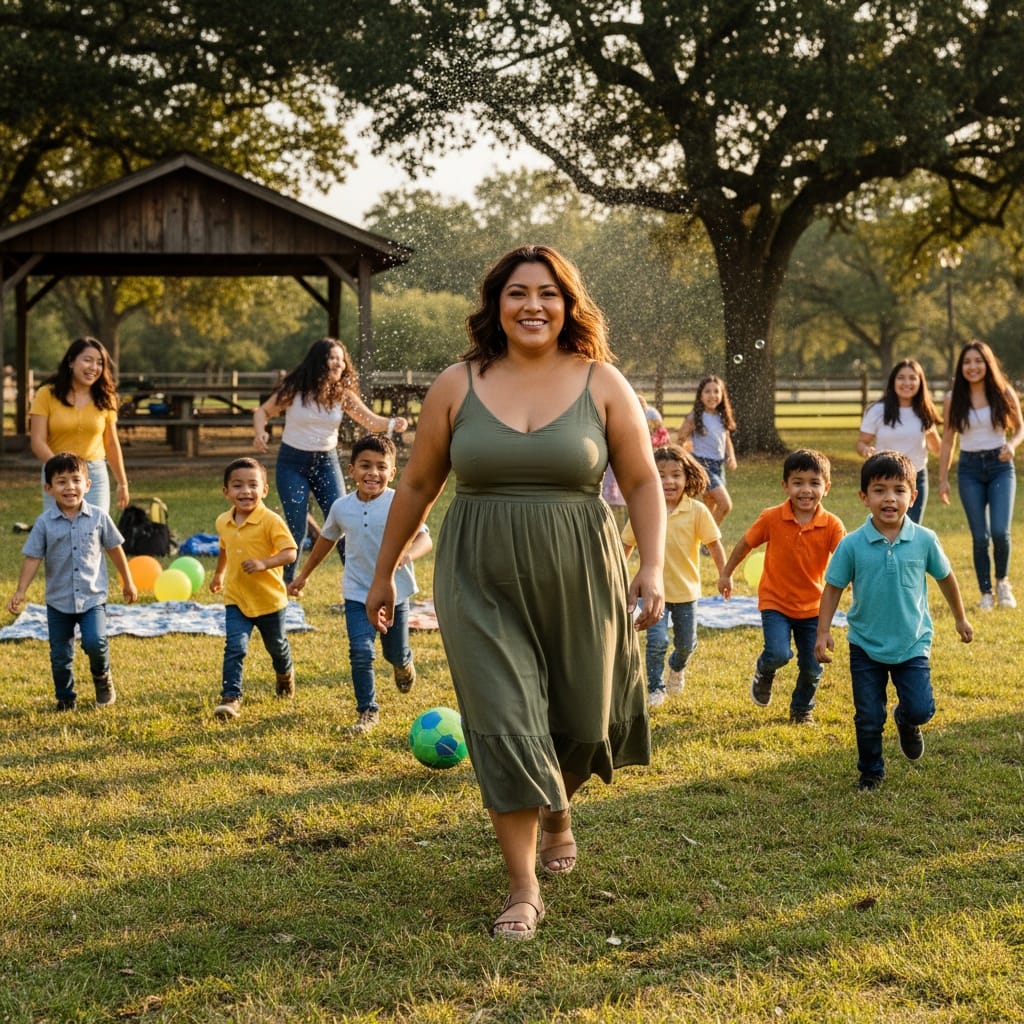 curve latino woman kids cousins playing 31833562