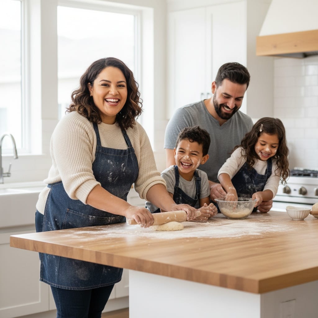 curve latino woman kitchen baking together 33168711