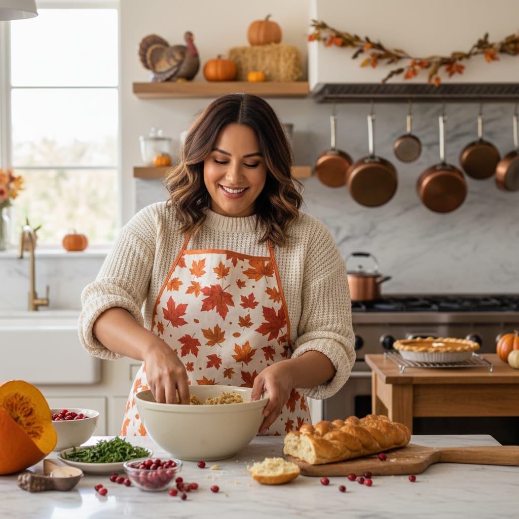 curve latino woman kitchen cooking thanksgiving 10917531