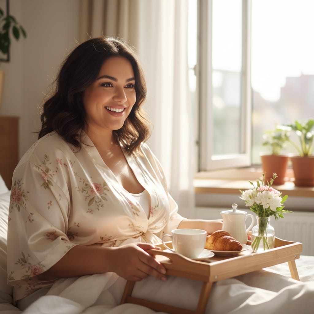 curve latino woman mom breakfast in bed 22916348