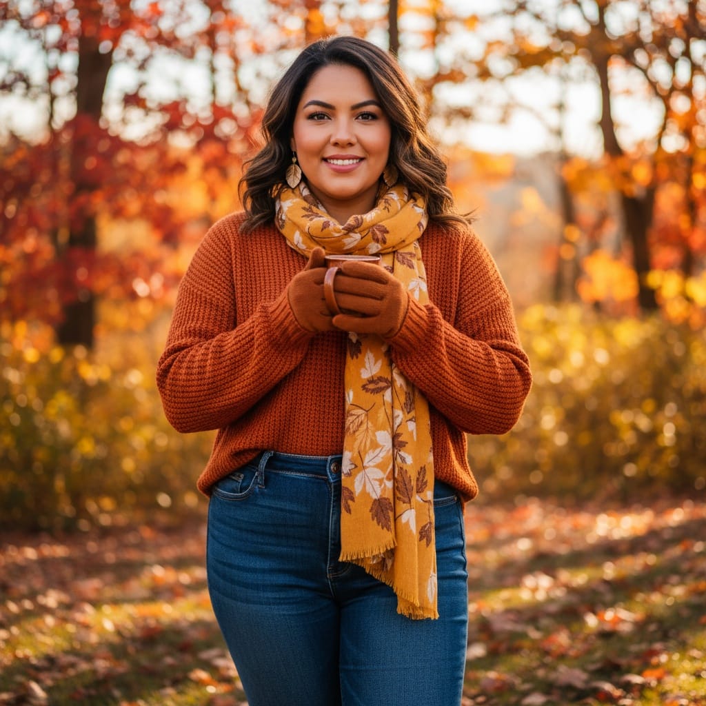 curve latino woman outdoor autumn family gathering 86142822