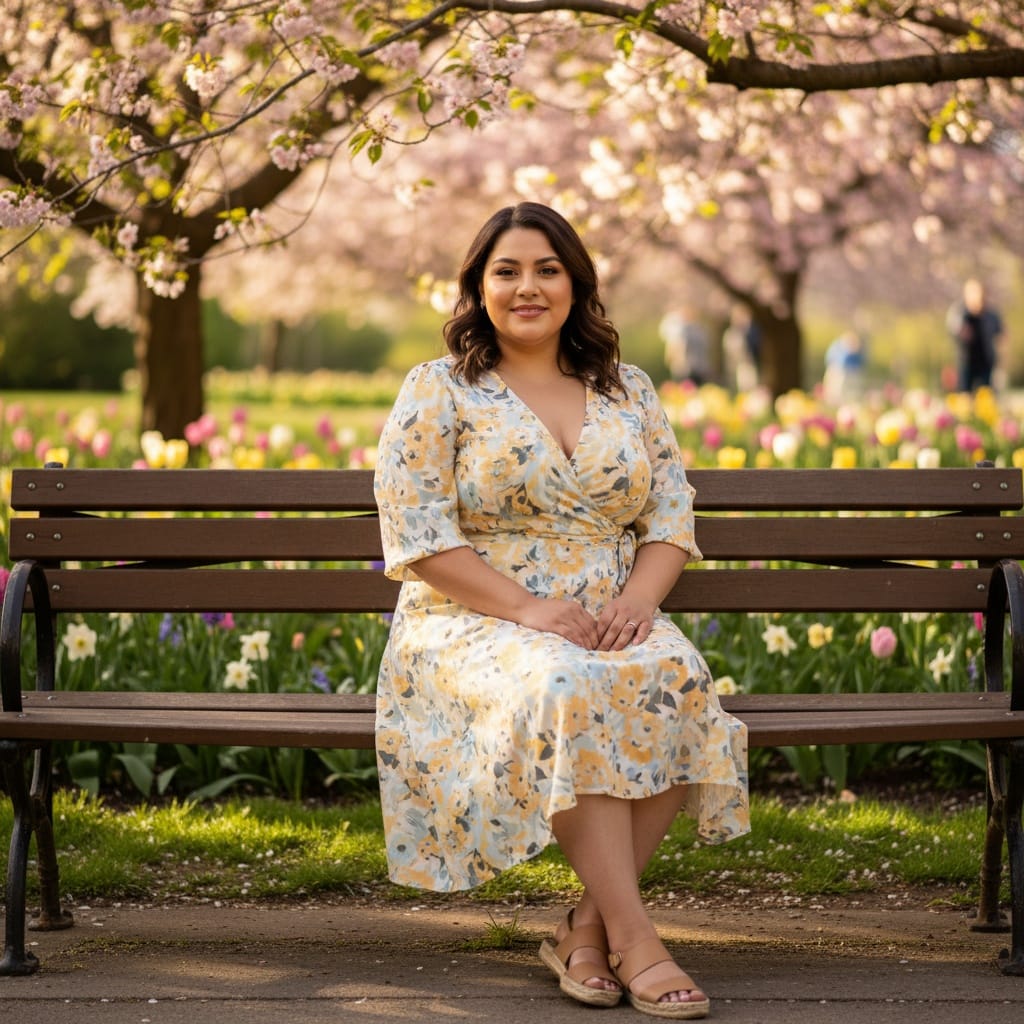 curve latino woman outdoor park bench 91916277