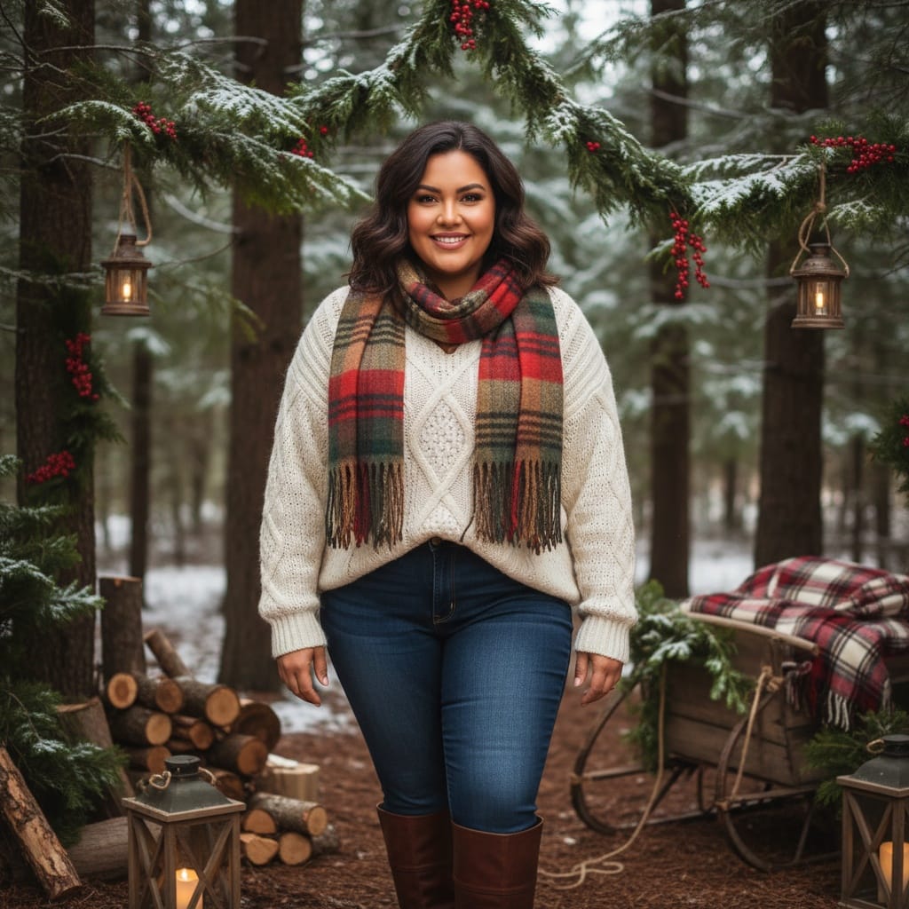 curve latino woman rustic woodland christmas 78354067