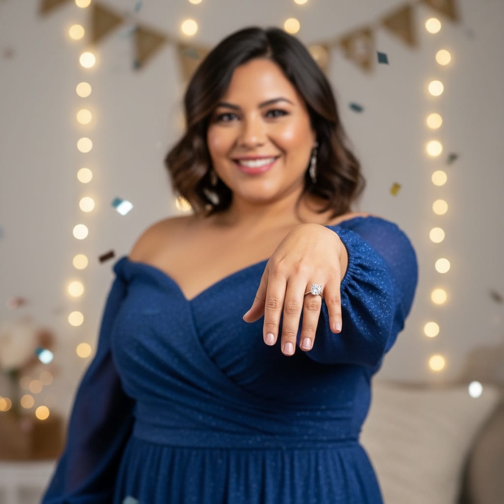 curve latino woman showing engagement ring 87356976