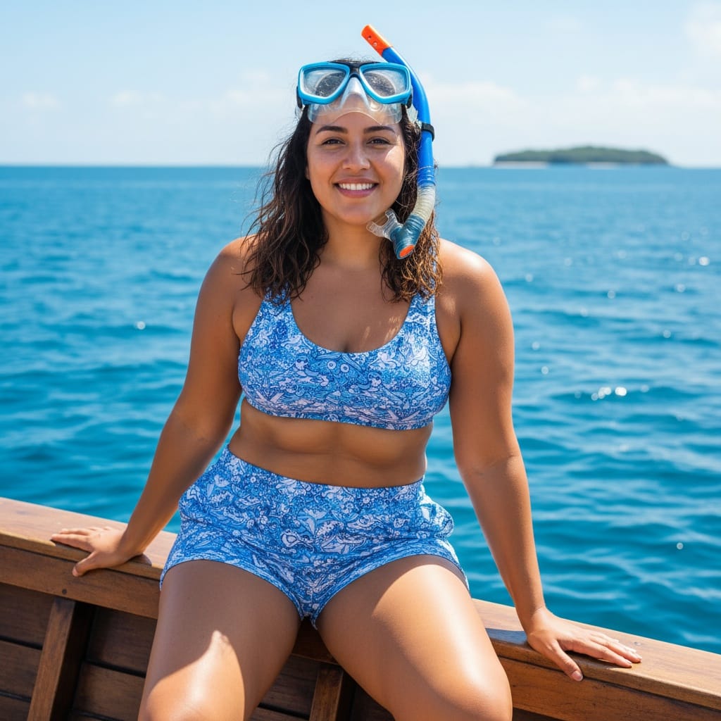 curve latino woman snorkeling adventure ready 70443400