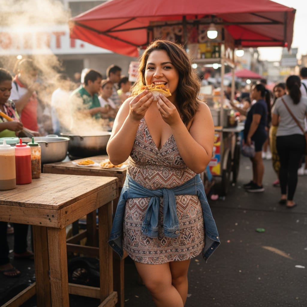 curve latino woman street food adventure 51164153