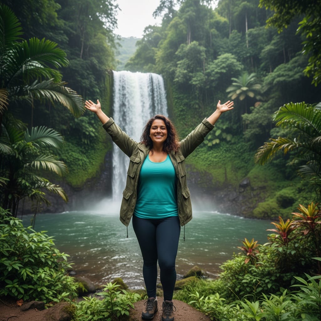 curve latino woman tropical waterfall nature 52973144
