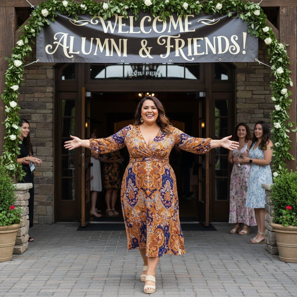 curve latino woman welcoming arrival at venue 54507164