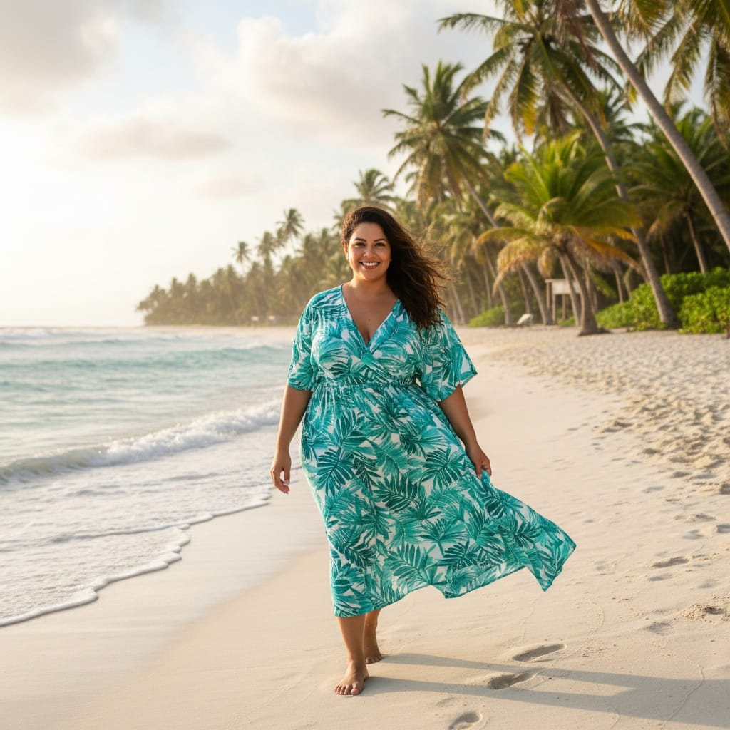 curve latino woman white sand beach walking 10468225
