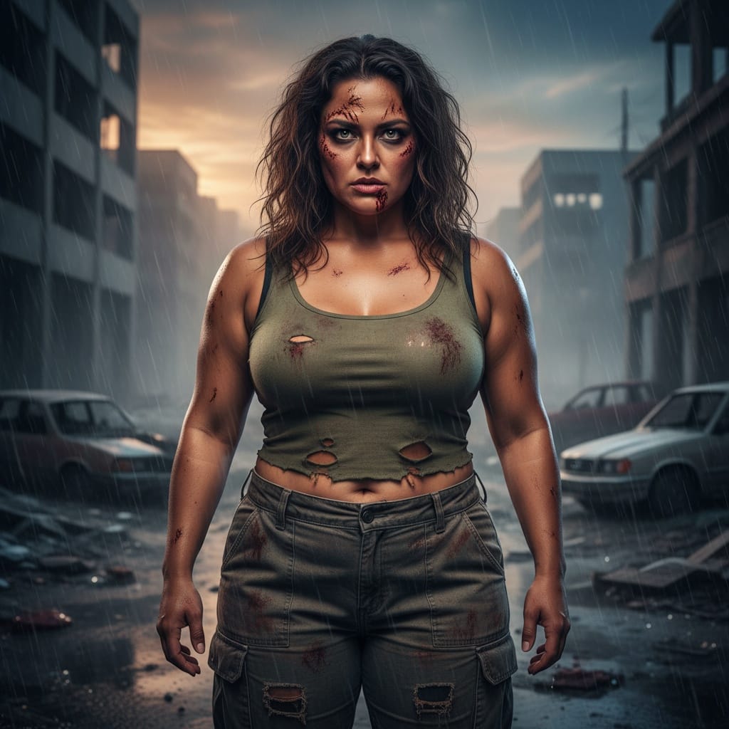 curve latino woman zombie apocalypse survivor 98317592
