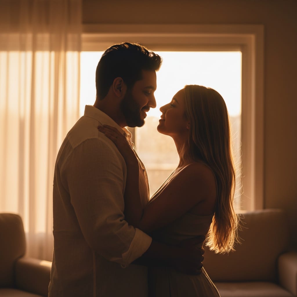 curve middle_eastern man backlit silhouette embrace 82368188