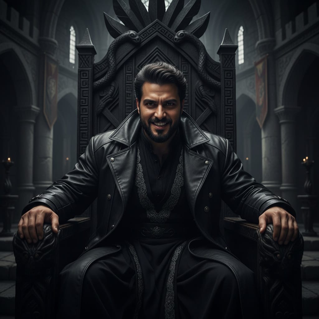 curve middle_eastern man dark throne room ruler 76323095