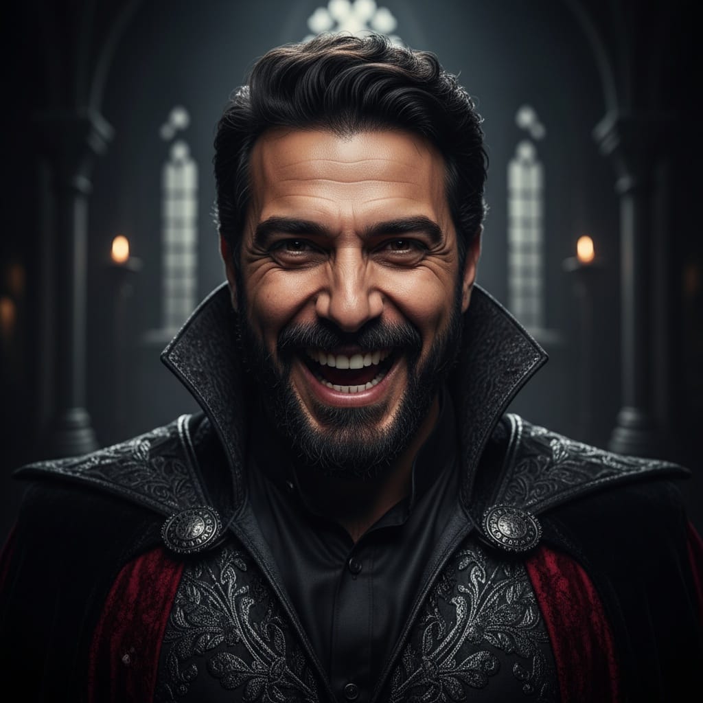 curve middle_eastern man sinister laugh closeup 19417291
