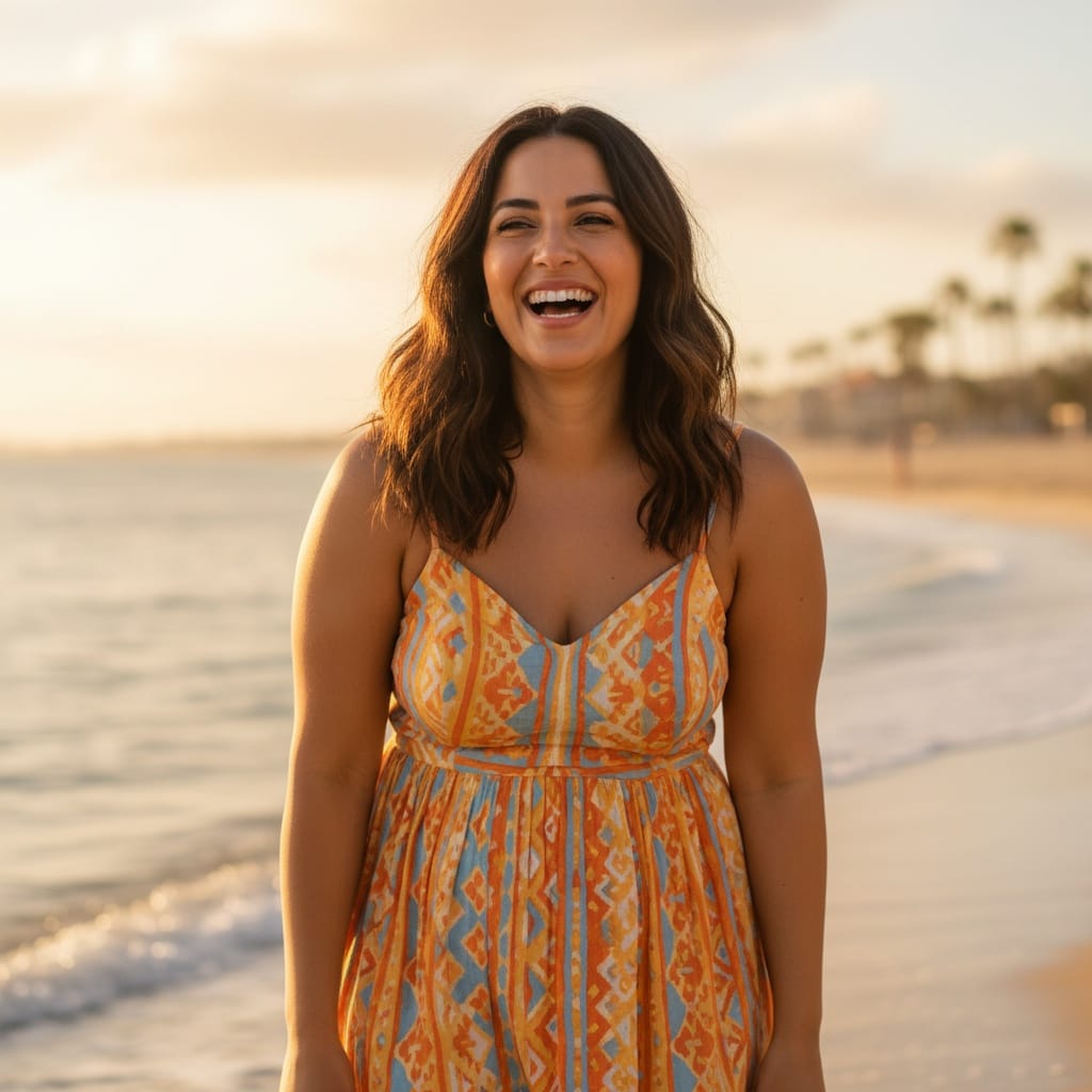 curve middle_eastern woman beach casual portrait 94097177