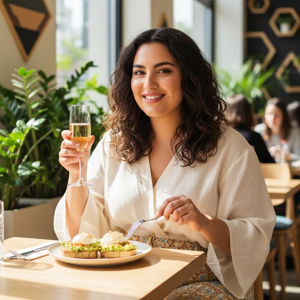 curve middle_eastern woman brunch restaurant social 34535200