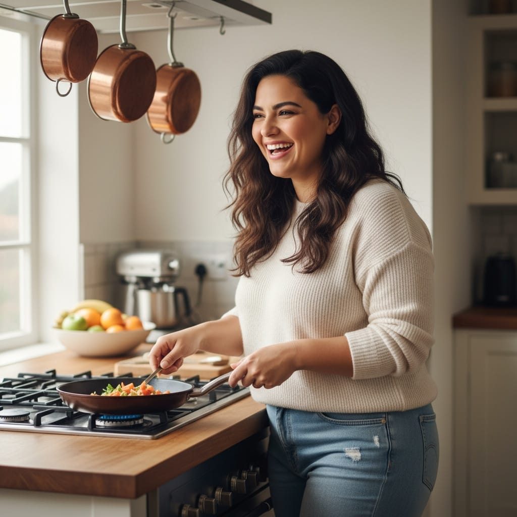 curve middle_eastern woman home cooking kitchen 17787234