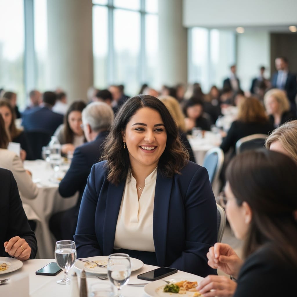 curve middle_eastern woman lunch networking table 65132841