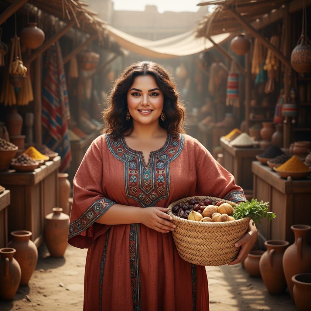 curve middle_eastern woman market merchant scene 76867778