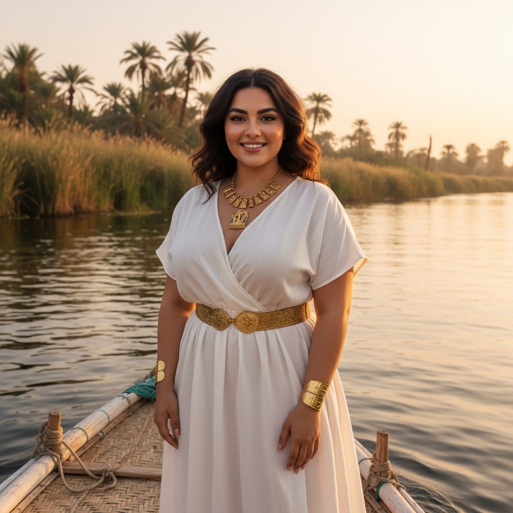 curve middle_eastern woman nile river boat 41301226