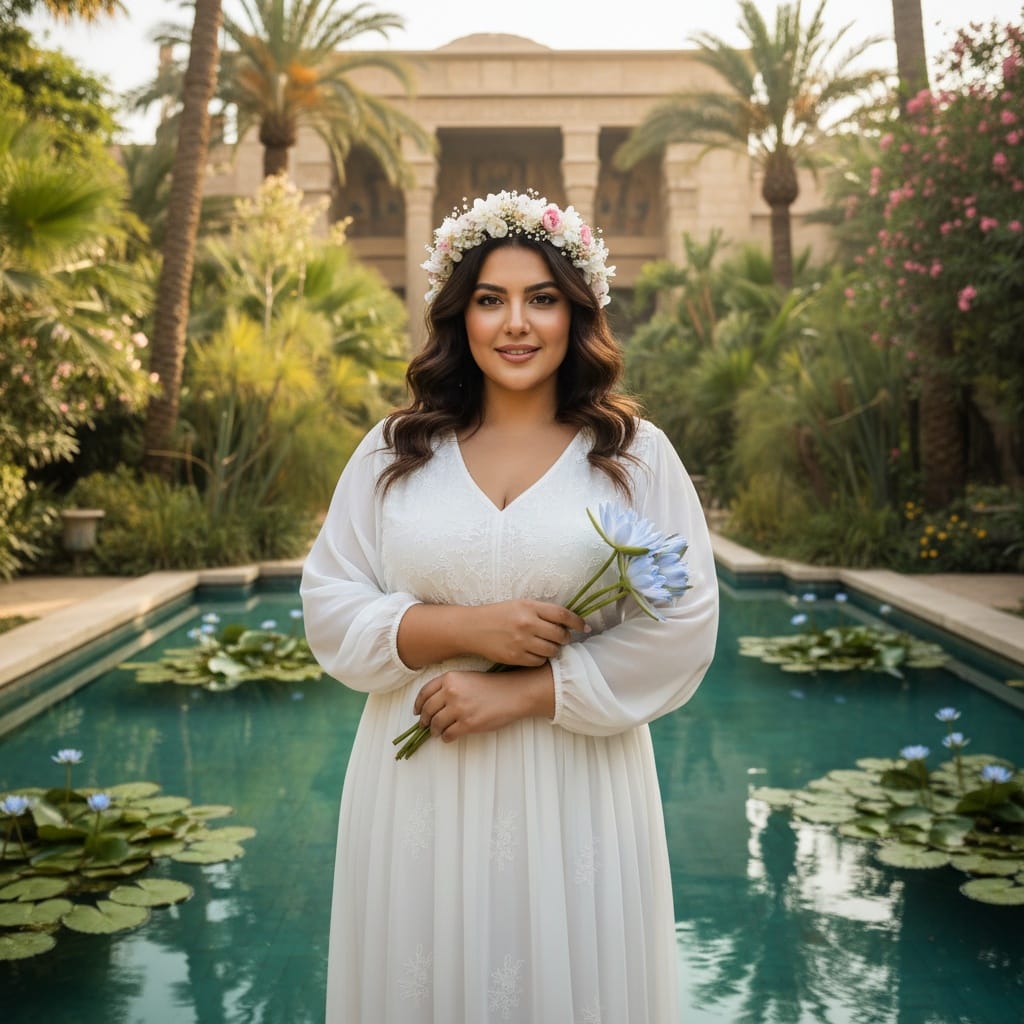 curve middle_eastern woman royal garden leisure 28364429