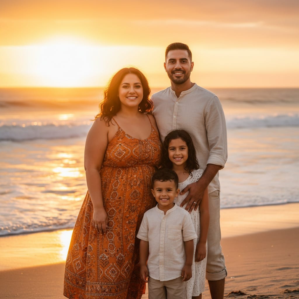 curve middle_eastern woman sunset beach full family 13454337