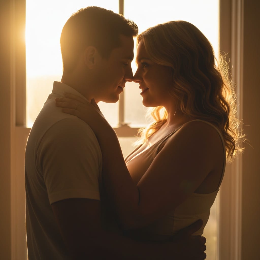 curve white woman backlit silhouette embrace 87309424