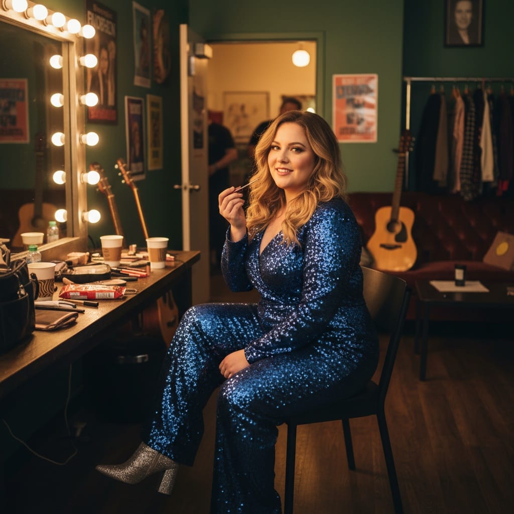 curve white woman backstage green room 81715328