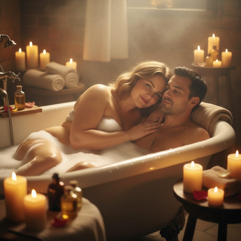 curve white woman bathtub romantic scene 52174192