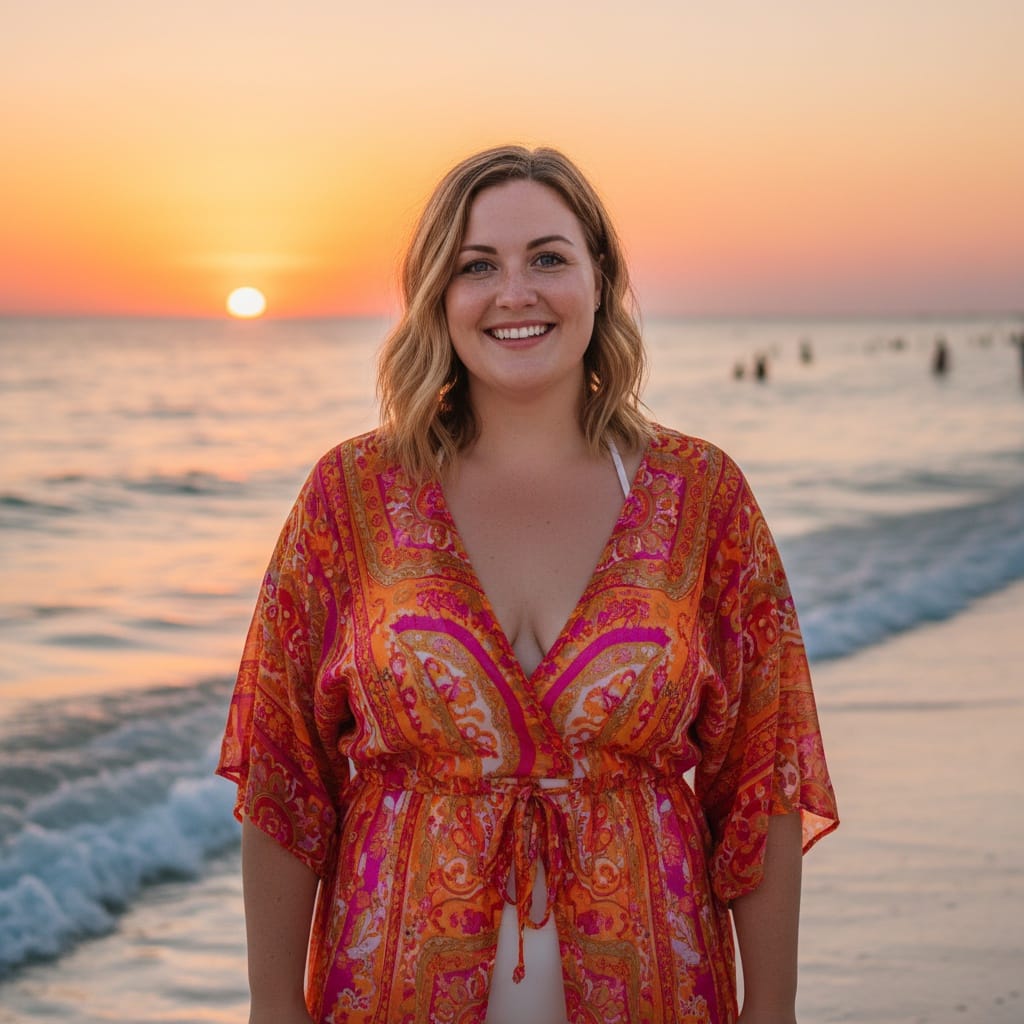 curve white woman beach sunset golden hour 71427479