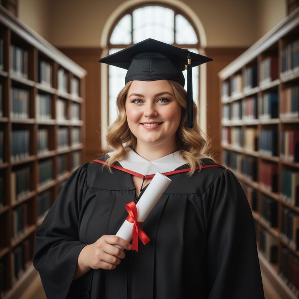 curve white woman library academic setting 77842212