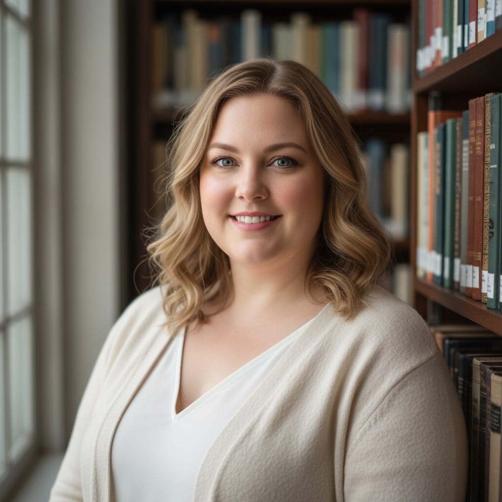 curve white woman library bookshelf background 59611375