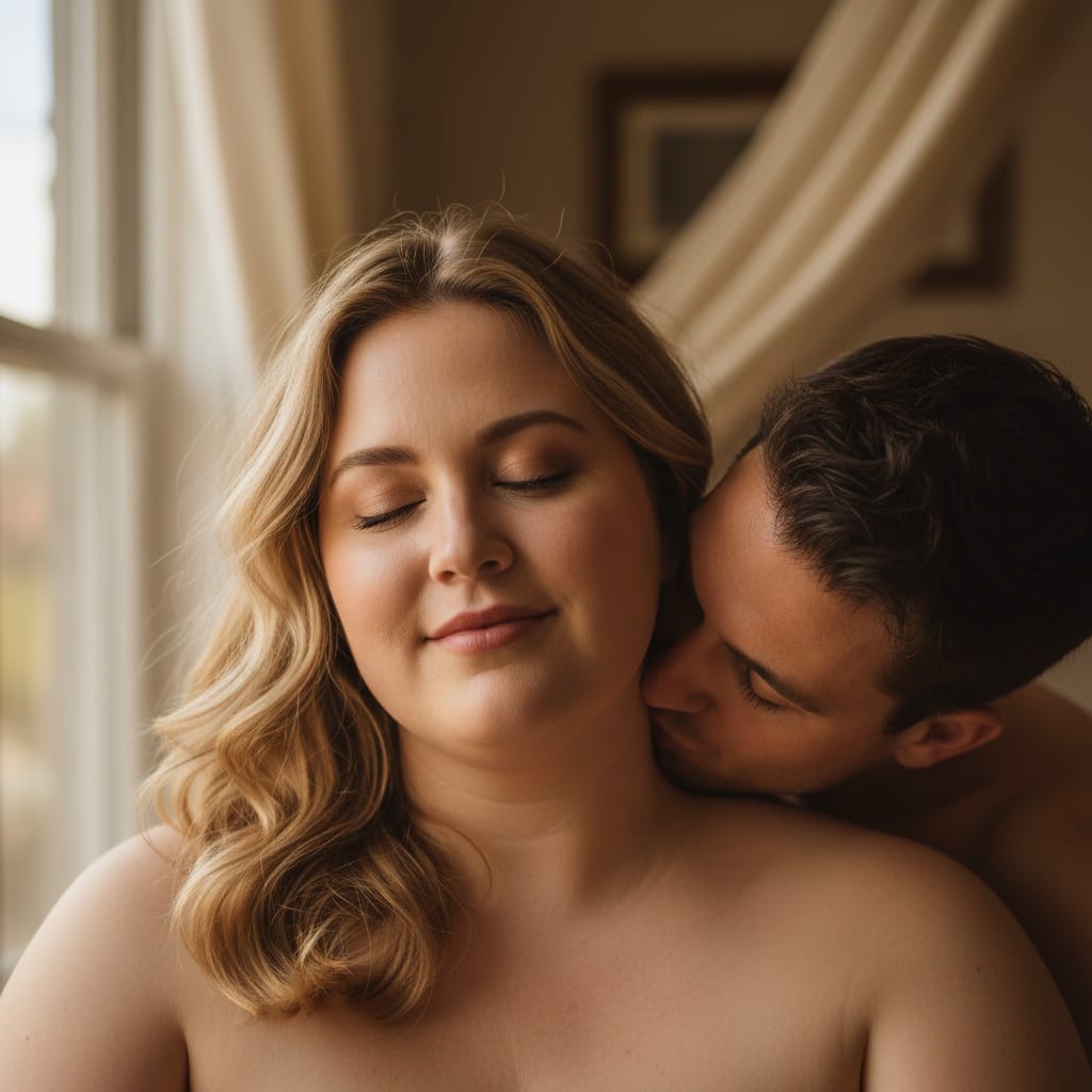 curve white woman neck kiss sensual moment 21972835
