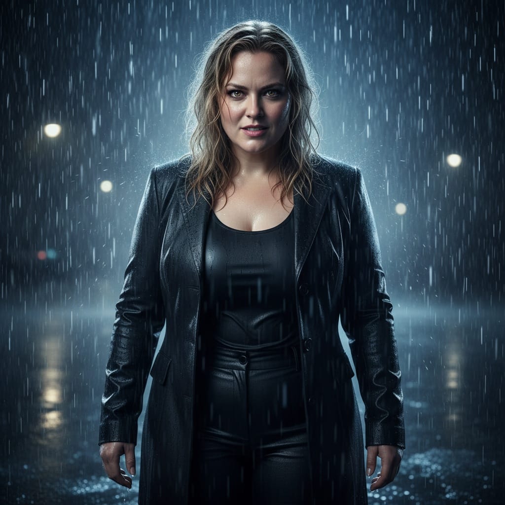 curve white woman rain dramatic exterior 84641829