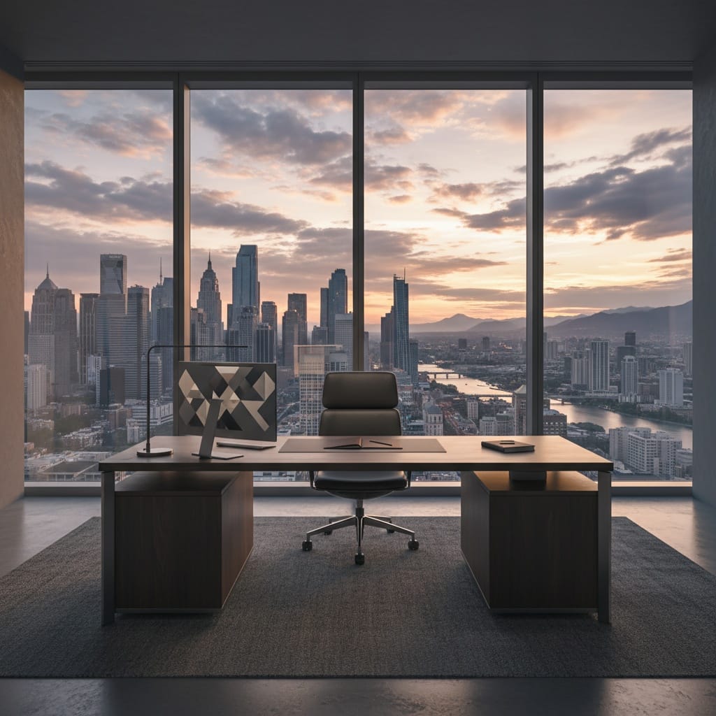 desk overlooking windows 74248717