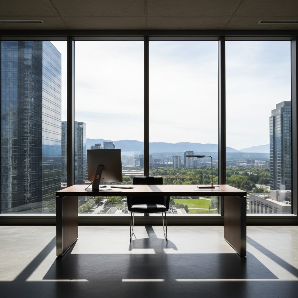 desk overlooking windows 99438605